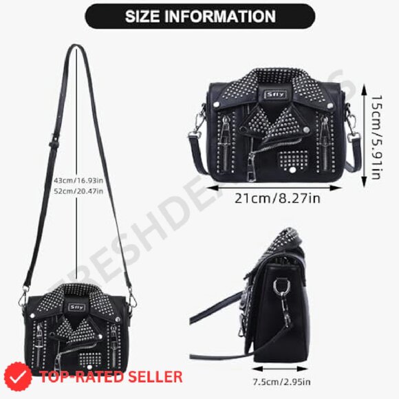 Leather Crossbody Bag Unique Jacket Design Adjustable Strap Chic Evening Purse - Picture 7 of 8